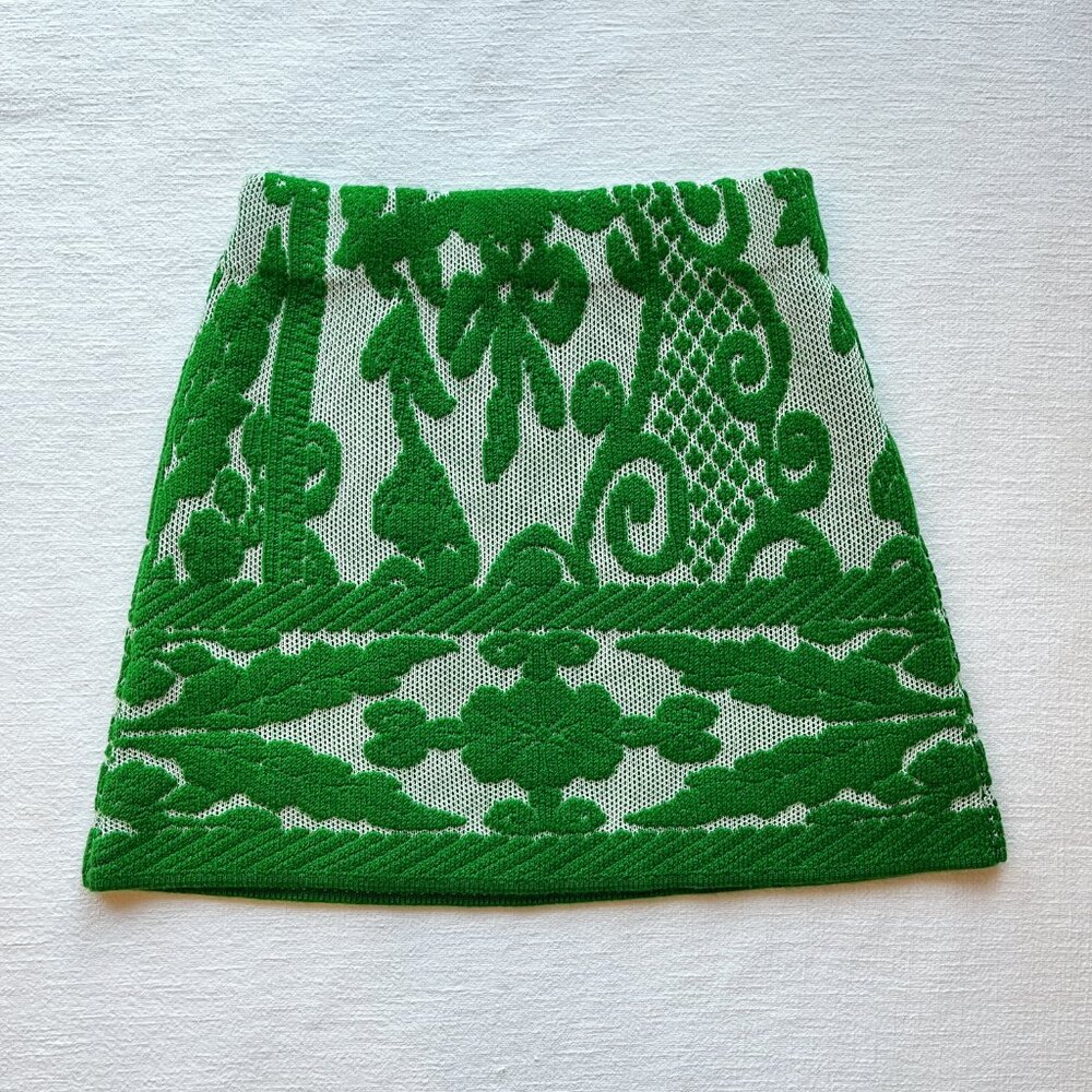 Rebecca Taylor Merino Wool Skirt, Green Tapestry Jacquard, S, NWOT